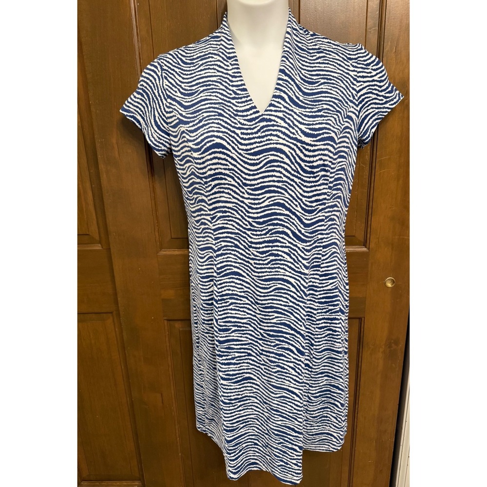 J. McLaughlin Ivana Dress Catalina Cloth size L V-neck pullover blue/white